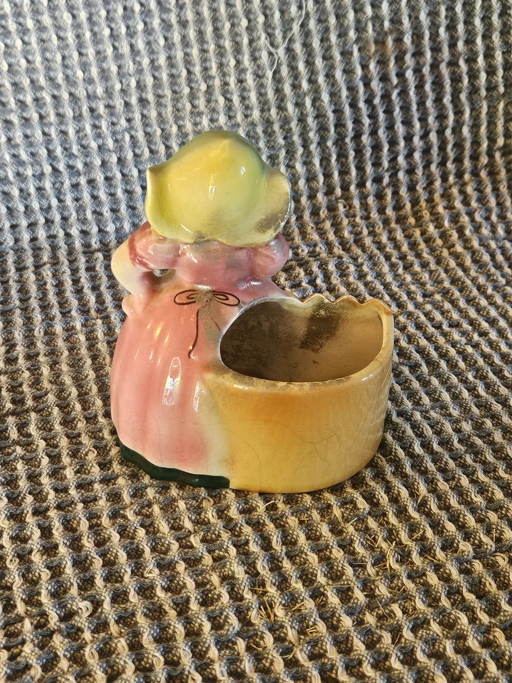 Vintage Ceramic Girl Planter - Pink & Green Floral
